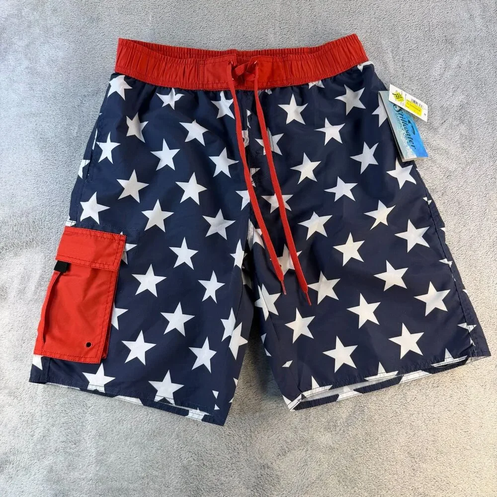 Stillwater Supply Co Swim Trunks Men M Vintage Y2K Deadstock USA Flag NWT